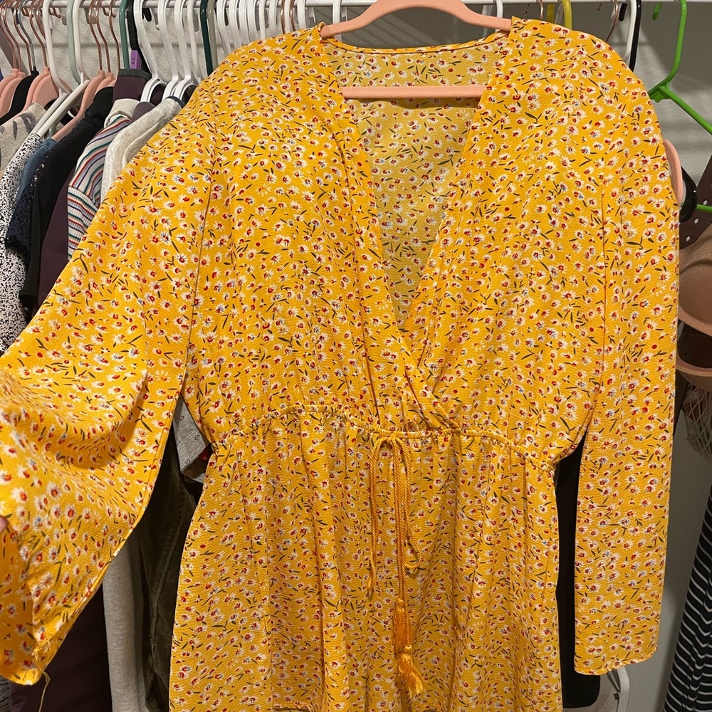 Yellow Floral Wrap Dress